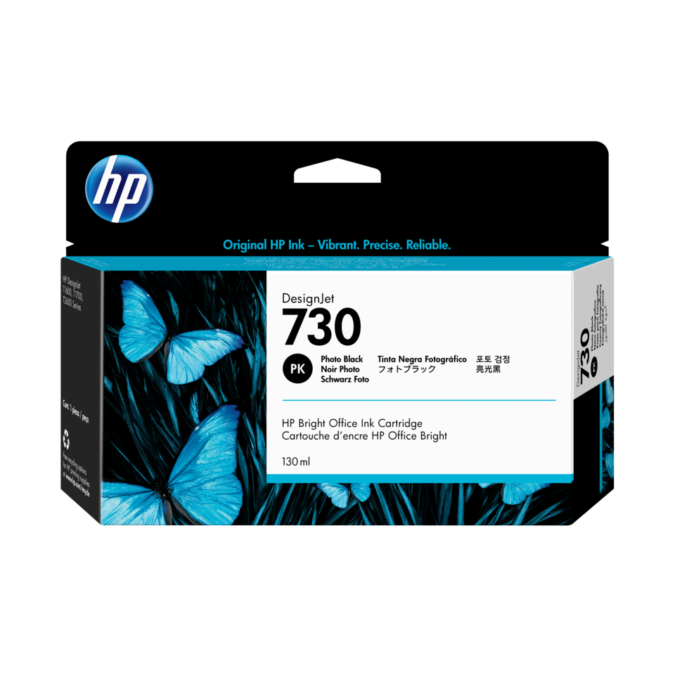 Tinta HP LF 730 P2V67A Negro Fotográfico Para DesignJet T1700 — Contenido 130ml