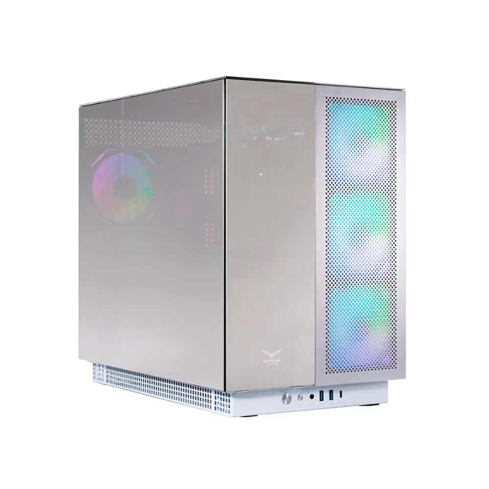 Gabinete gamer Naceb E-ATX de aluminio y cristal templado RGB 12x12 color Blanco