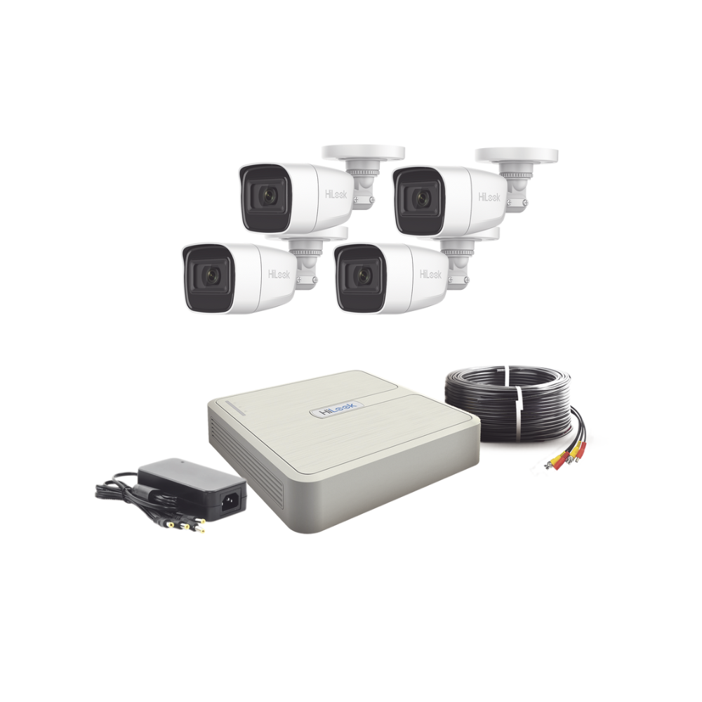 Kit TurboHD 1080p Lite con DVR de 4 canales, Audio por Coaxitron, 4 Cámaras Bala de Policarbonato con Micrófono Integrado