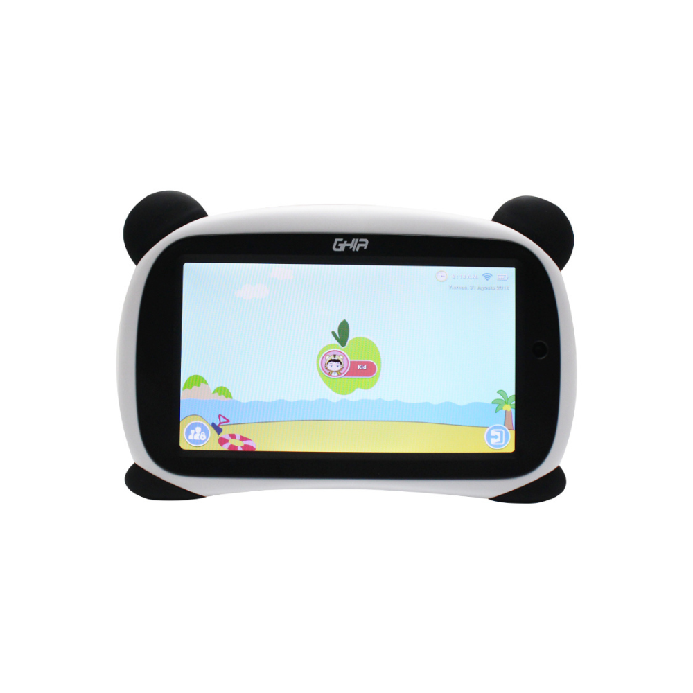 Tablet Ghia Kids Panda 7", Quad Core, 1GB RAM, 8GB, Doble Cámara, WiFi, Bluetooth, Android 8.1 Go, Blanco con Negro, Ojos Azules