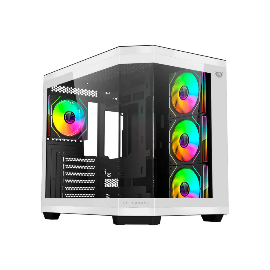 Gabinete Balam Rush Tank 9600 Media Torre USB 3.0 4 Ventiladores ARGB Blanco / Negro — Modelo BR-938693