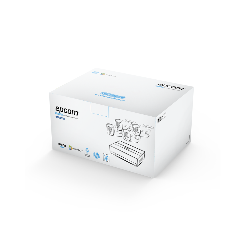 Kit TurboHD 1080P: DVR 4 Canales con Unidad de Almacenamiento eSSD de 300GB, 4 Cámaras Bala ColorVu con Micrófono Integrado, Fuente de Poder y Accesorios de Instalación