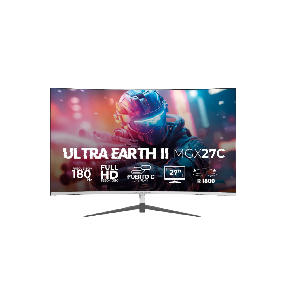 Monitor Gamer Balam Rush MGX27C Ultra Earth II 27", Curvo VA, FHD 1920x1080, 165Hz, 1ms, HDMI/DP/USB-C, 15W/3.5mm, Blanco
