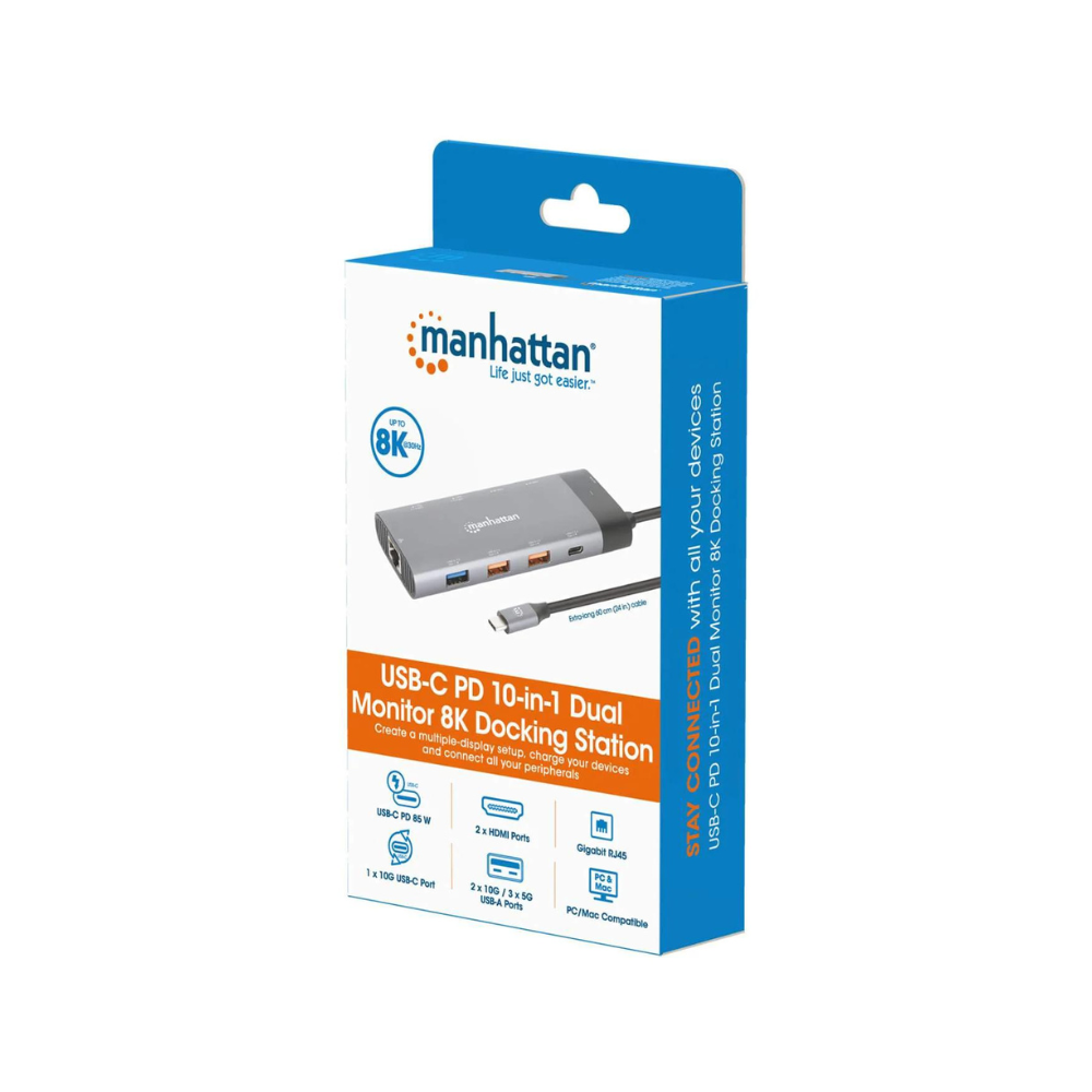 Docking Manhattan USB-C 10 Puertos, 2xHDMI, 5xUSB-A, US (130714)