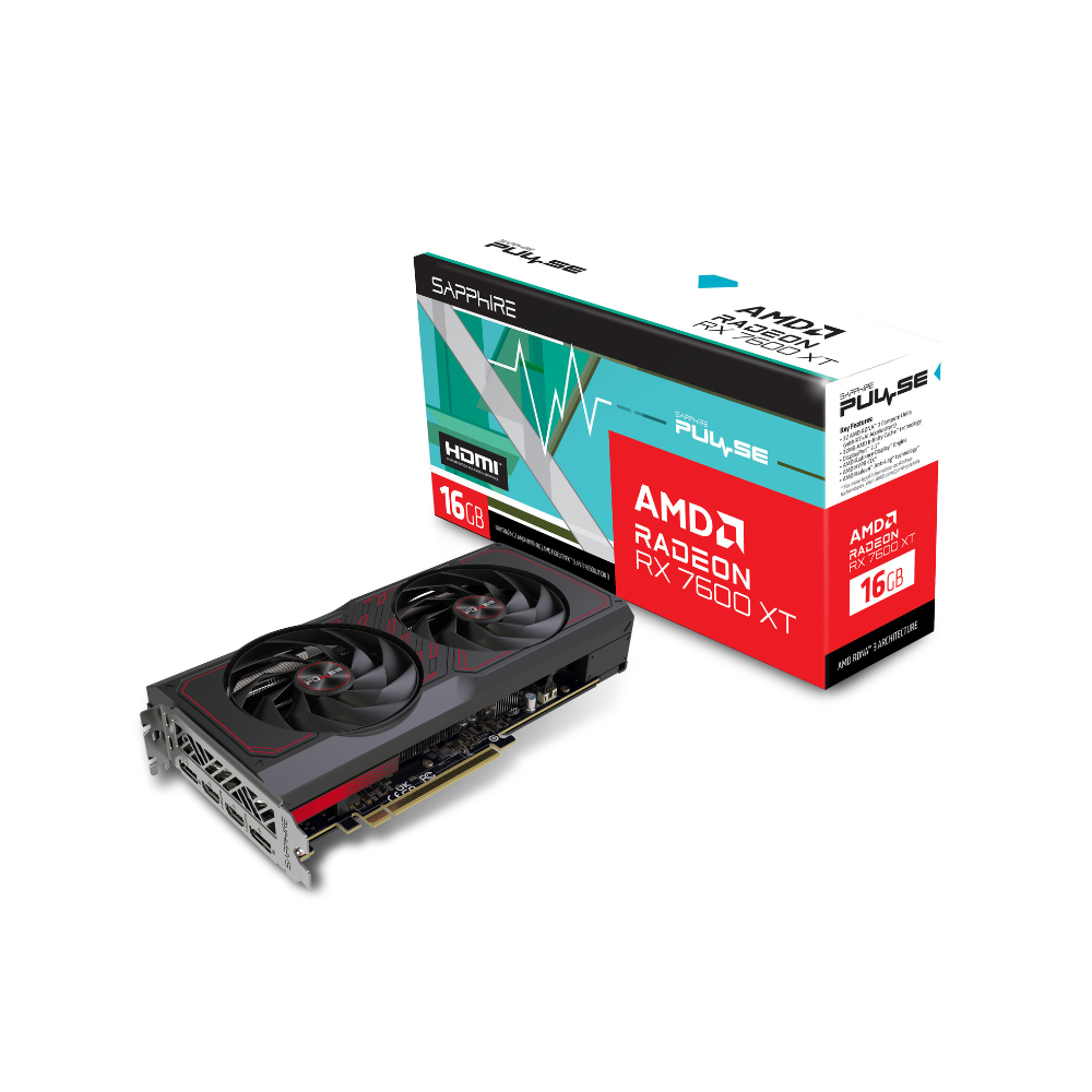 Tarjeta de Video Sapphire 16GB AMD Radeon RX 7600 Pulse XT 2X Fan GDDR6 FSR HDMI/DP