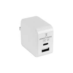 Cargador de Pared Perfect Choice 30W USB-C + USB-A, Blanco
