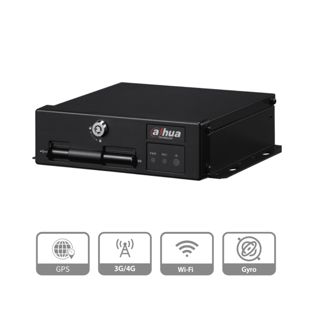 DVR MÃ³vil Dahua MXVR1004-GFWI - 4 Canales, 1080p, IA, 3G/4G/WiFi, DSM, ADAS, BSD, Reconocimiento Facial, Soporta 2 Tarjetas SD