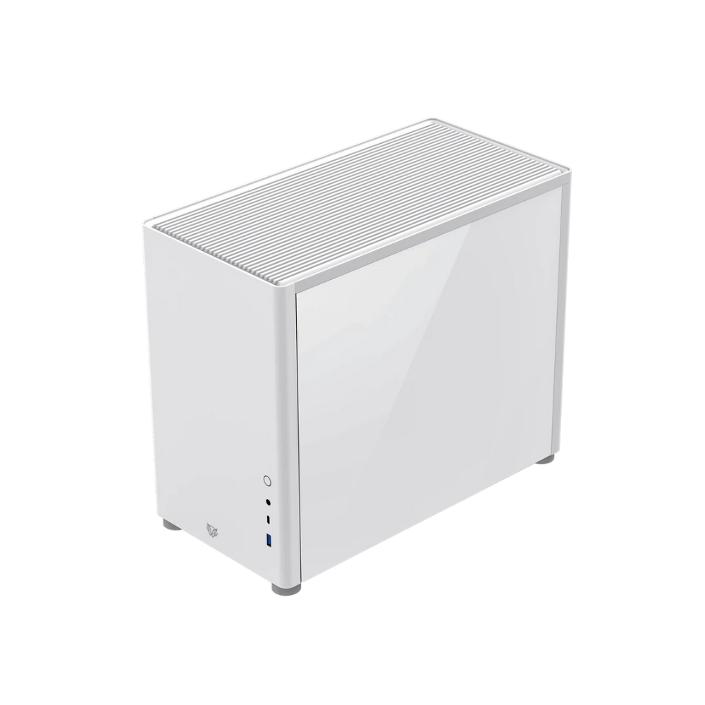 Gabinete Balam Rush Eris Frost GI985 Blanco Micro Torre Sin Fuente Con Cristal