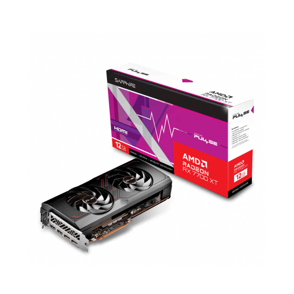Tarjeta de Video Sapphire 12GB AMD Radeon RX 7700 Pulse XT 2X Fan GDDR6 FSR HDMI/DP