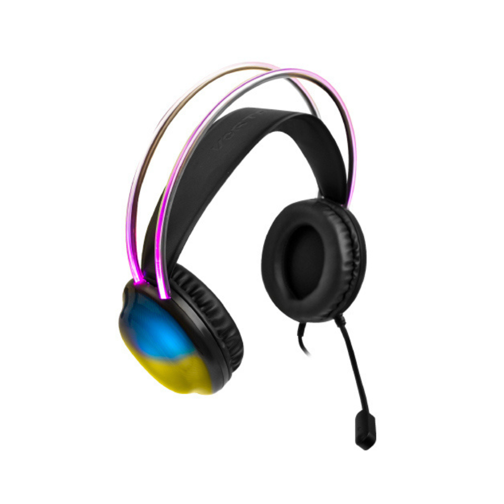 Diadema Gamer Perfect Choice Helumo Transparente RGB ANC Alámbrico 3.5mm PVC 1.8m