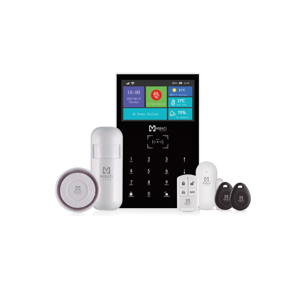 Kit de Alarma Integral Smarthome Mirati WiFi 4G Panel Táctil Sirena Sensores Control 2 Tags RFID