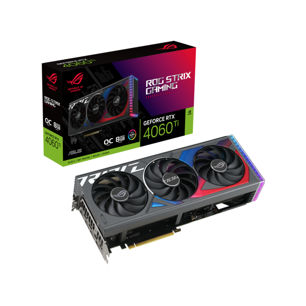 Tarjeta de Video ASUS 8GB GeForce RTX 4060 Ti ROG Strix Gaming 3X Fan GDDR6 DLSS 3 OC ARGB HDMI/DP