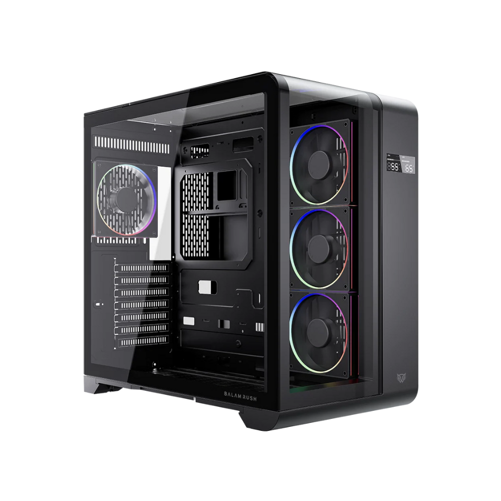 Gabinete Balam Rush Thank Expert Curve 7400 Mini Torre Negro Cristal Sin Bordes Con Indicador Térmico 4 Ventiladores ARGB ATX / Micro ATX / Mini ITX Sin Fuente
