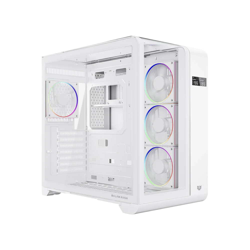 Gabinete Balam Rush Thank Expert Curve 7400 Mini Torre Blanco Cristal Sin Bordes Con Indicador Térmico 4 Ventiladores ARGB ATX / Micro ATX / Mini ITX Sin Fuente