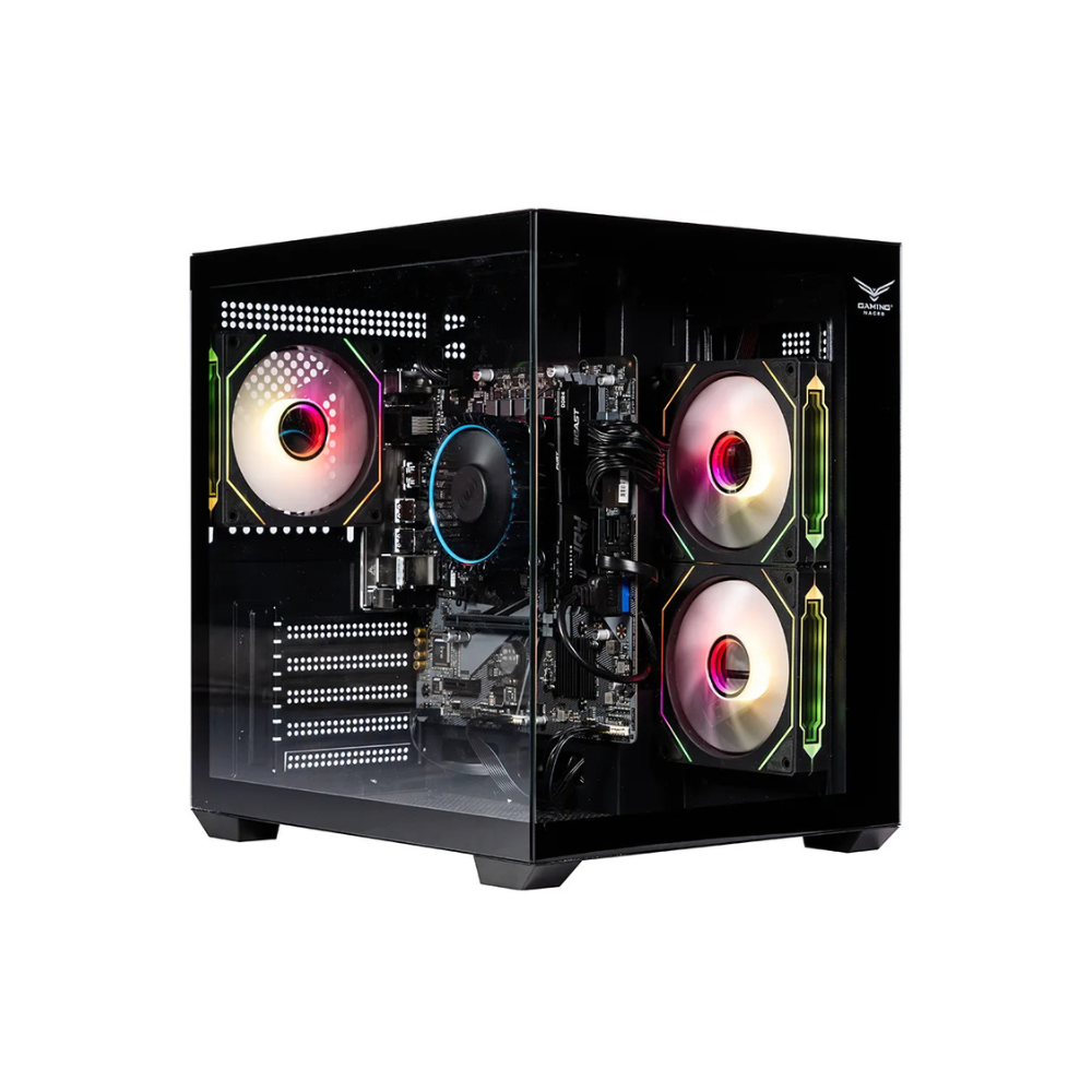 Gabinete Naceb gamer con ventana M-ATX con 3 Vnetiladores RGB color Negro
