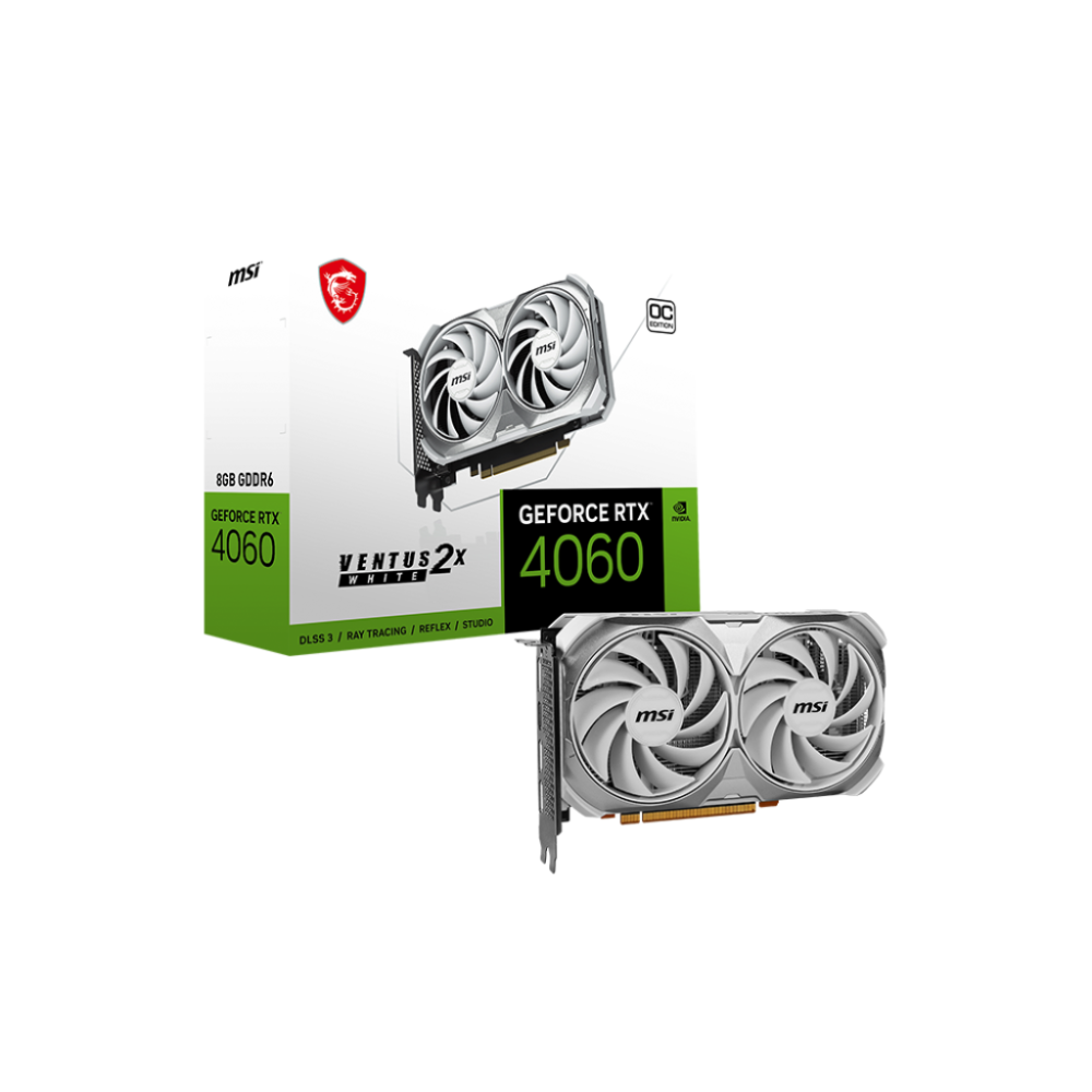 Tarjeta de Video MSI 8GB GeForce RTX 4060 Ventus 2X White 2X Fan GDDR6 DLSS 3 OC HDMI/DP