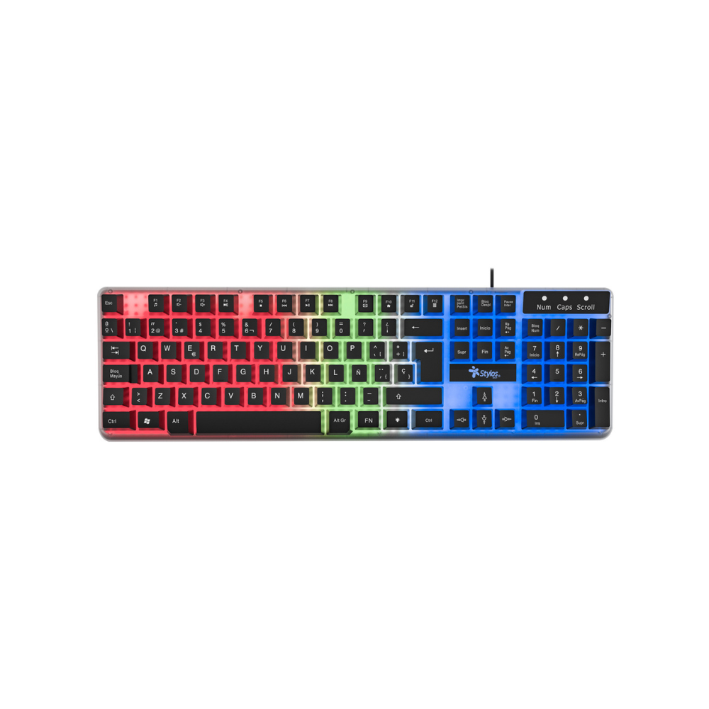 Teclado Stylos Alambrico Membrana 100% USB 1.4m Transparente (STTEALLED1T)