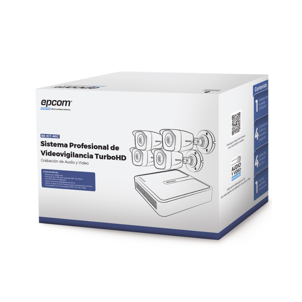 Kit TurboHD 1080P Lite DVR 4 Canales con 4 Cámaras Bala Metálicas con Micrófono Integrado