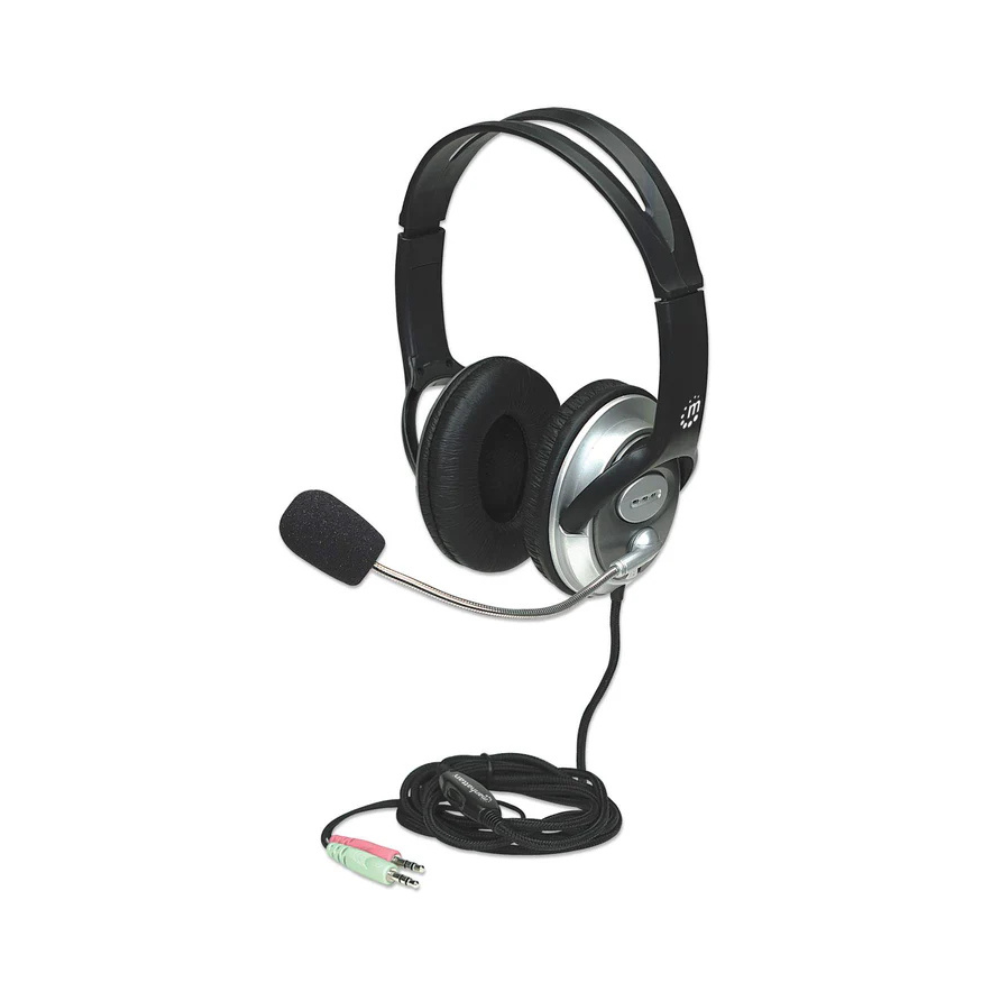 Audífonos Manhattan Estéreo Clásicos Micrófono Extensión Metálica Flexible Negro/Plata