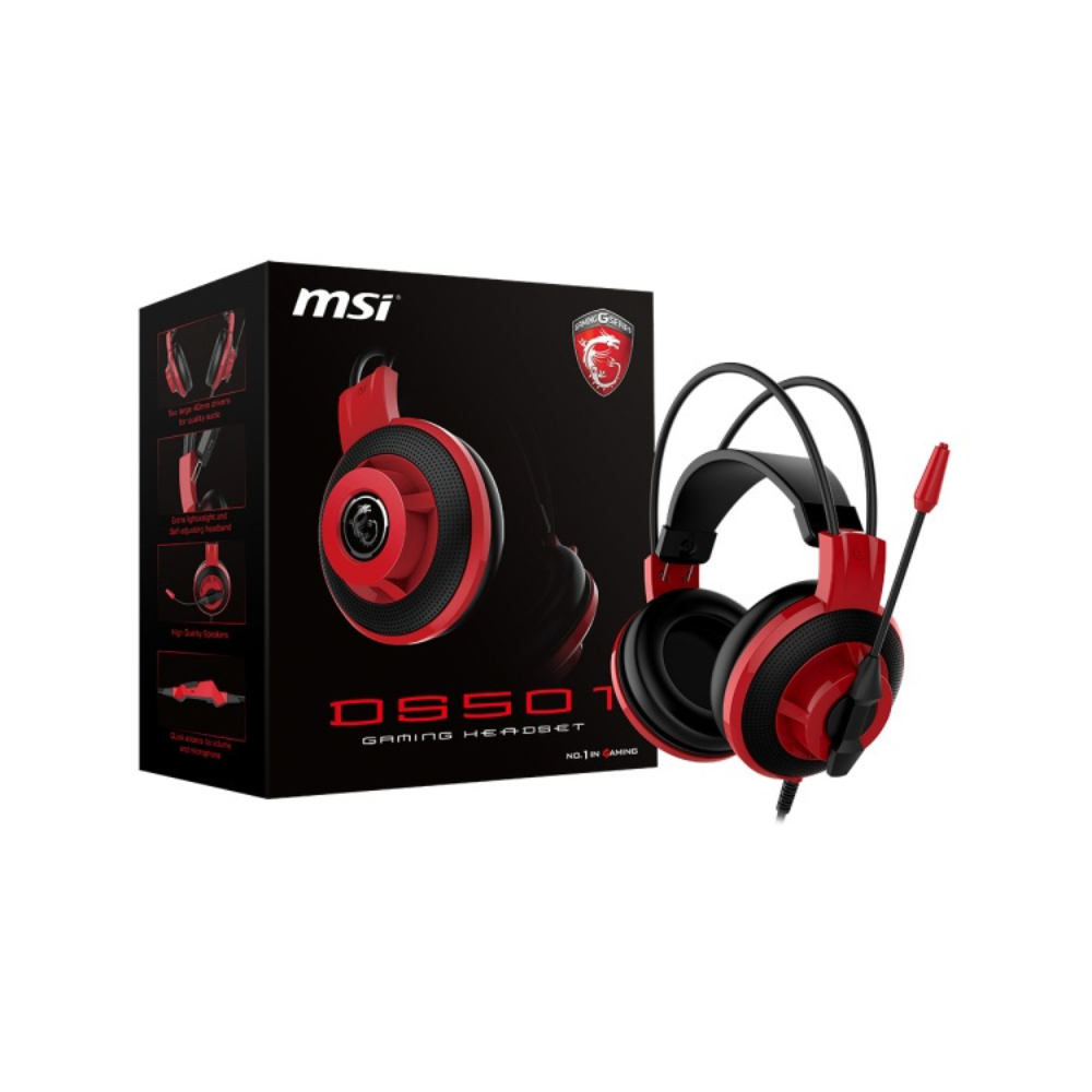 Audifonos MSI DS501 Gaming negro/rojo con microfono puerto 3.5mm