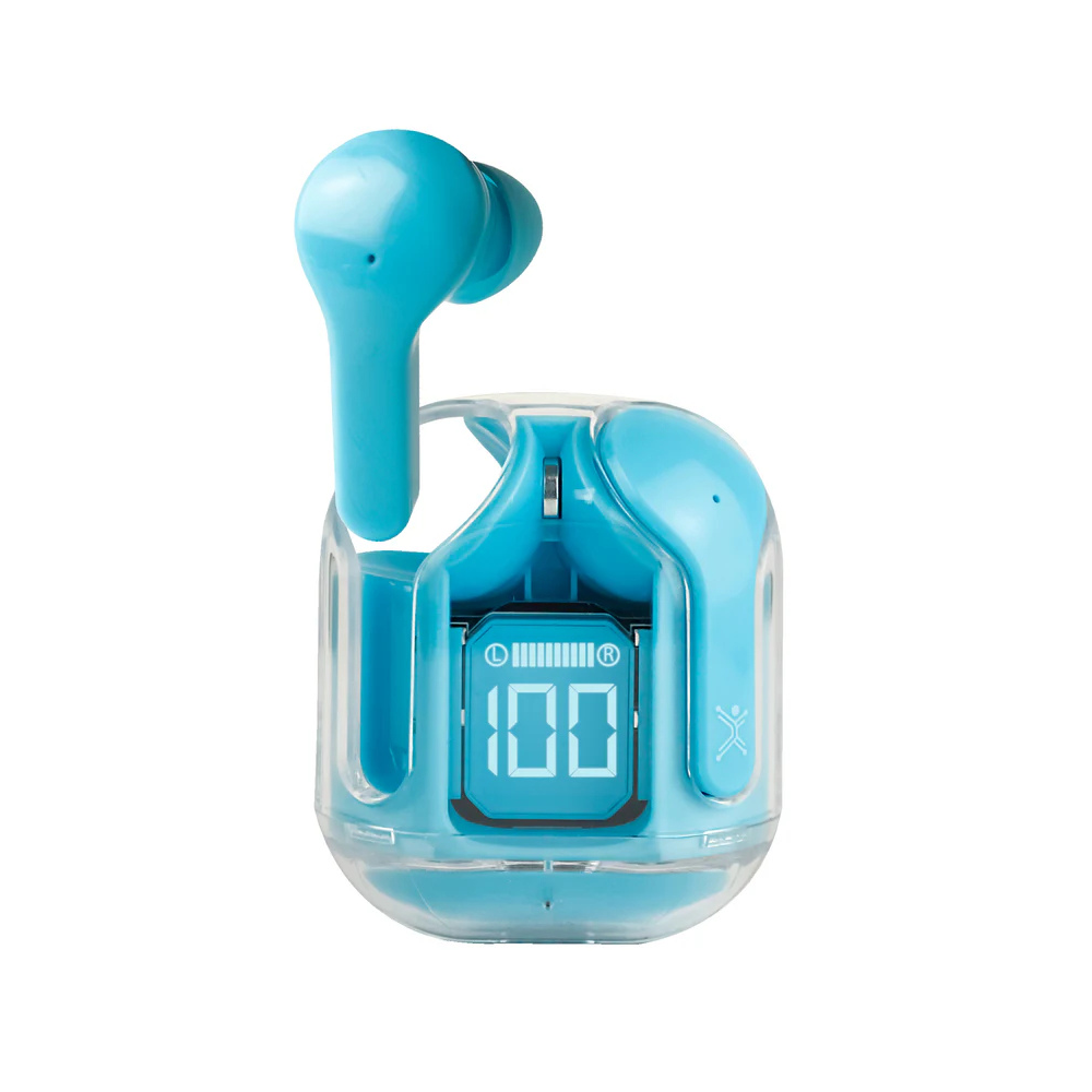 Audífonos Perfect Choice TWS Clearbeat Inalámbricos Estuche Transparente Bluetooth Azul