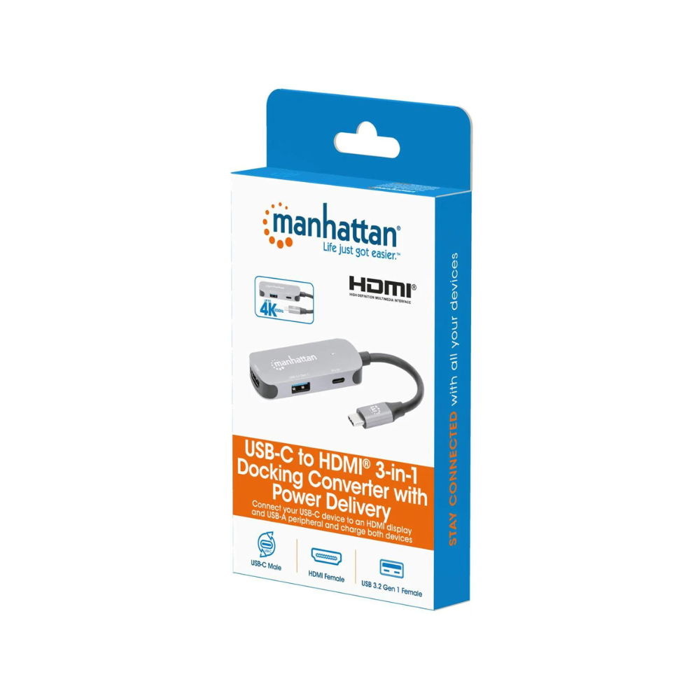 Docking USB-C 3 Puertos HDMI/USB-A/USB-C PD Manhattan (130707)