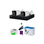 Bundle NVR+2BulletIP incluye NVR NVR1104HS-P-S3 4 canales +2 cámaras IPC-B1E20 bobina 100m caja 100 plugs pinza corte plugs HDD 1TB