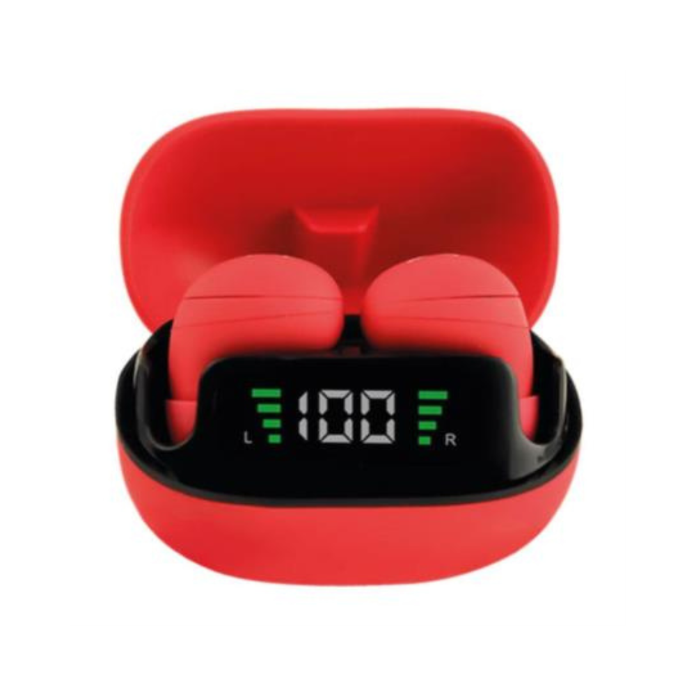 Audífonos Inalámbricos Perfect Choice TWS Mini Tiny Beats Indicador de Carga Rojo