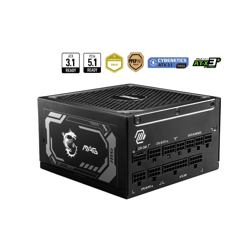 Fuente de Poder MSI MAG A1250GL PCIe5 1250W 80 Plus Gold Full Modular
