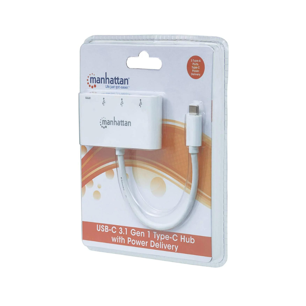 Hub USB-C Manhattan 3 Puertos AH s/Fuente + 1 Puerto CH (163552)