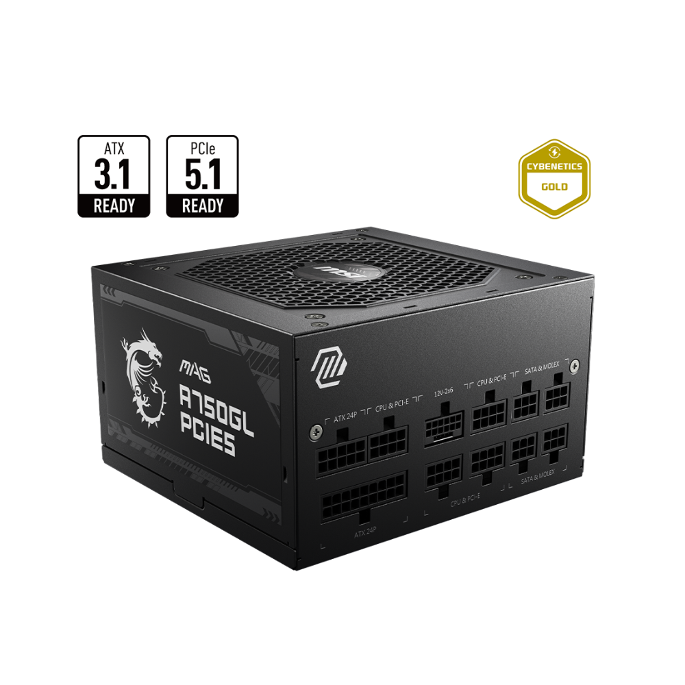 Fuente de Poder MSI MAG A750GL PCIe5 750W 80 Plus Gold Full Modular