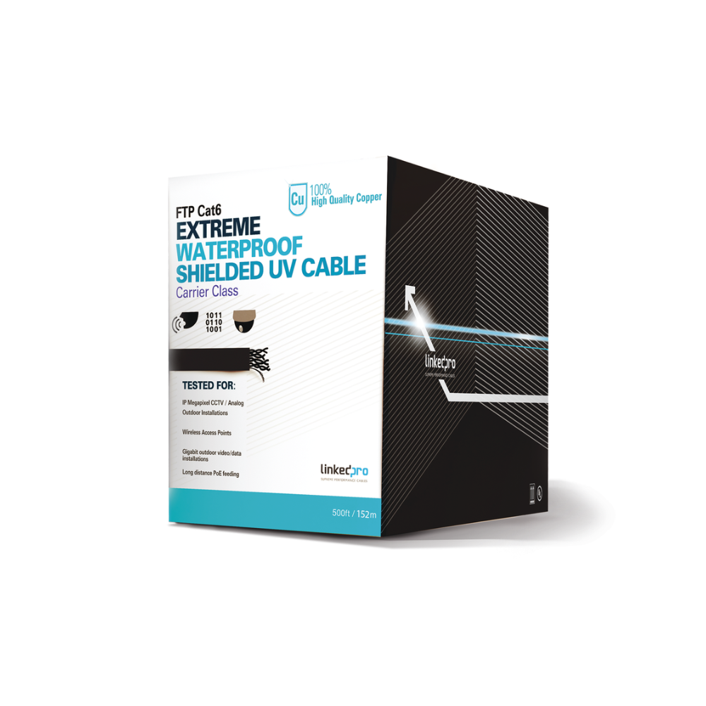 Bobina de Cable Cat6+ 152.5m Calibre 23, Blindado FTP, Para Climas Extremos, UL, Uso en Intemperie