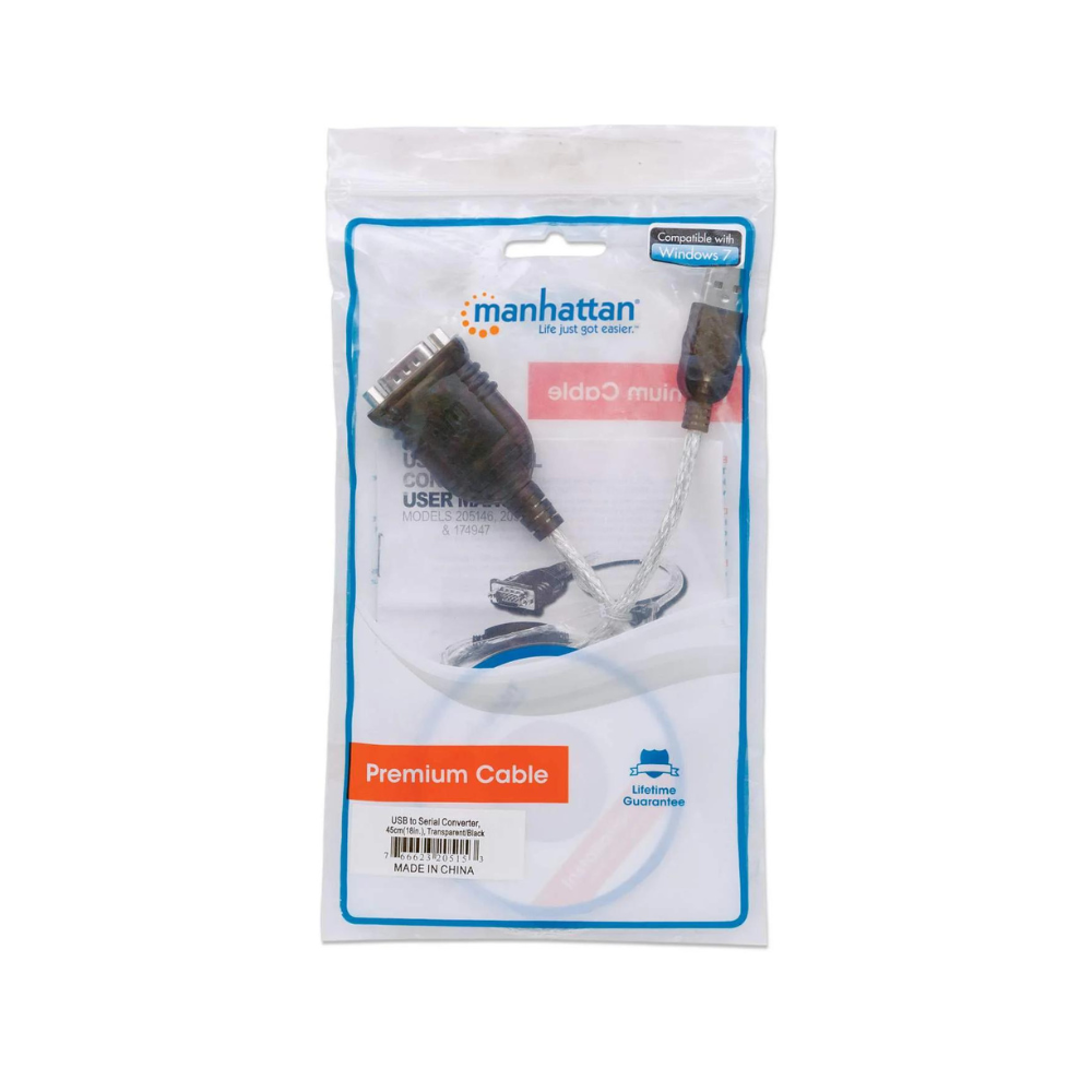 Convertidor Manhattan USB a Serial DB9M 45 cm PL-2303RA (Bolsa) (205153)