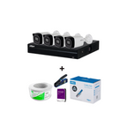 Bundle NVR+4BulletIP incluye NVR NVR1104HS-P-S3 4 canales +4 cámaras IPC-B1E20 bobina 100m caja 100 plugs pinza corte RJ45 HDD 1TB