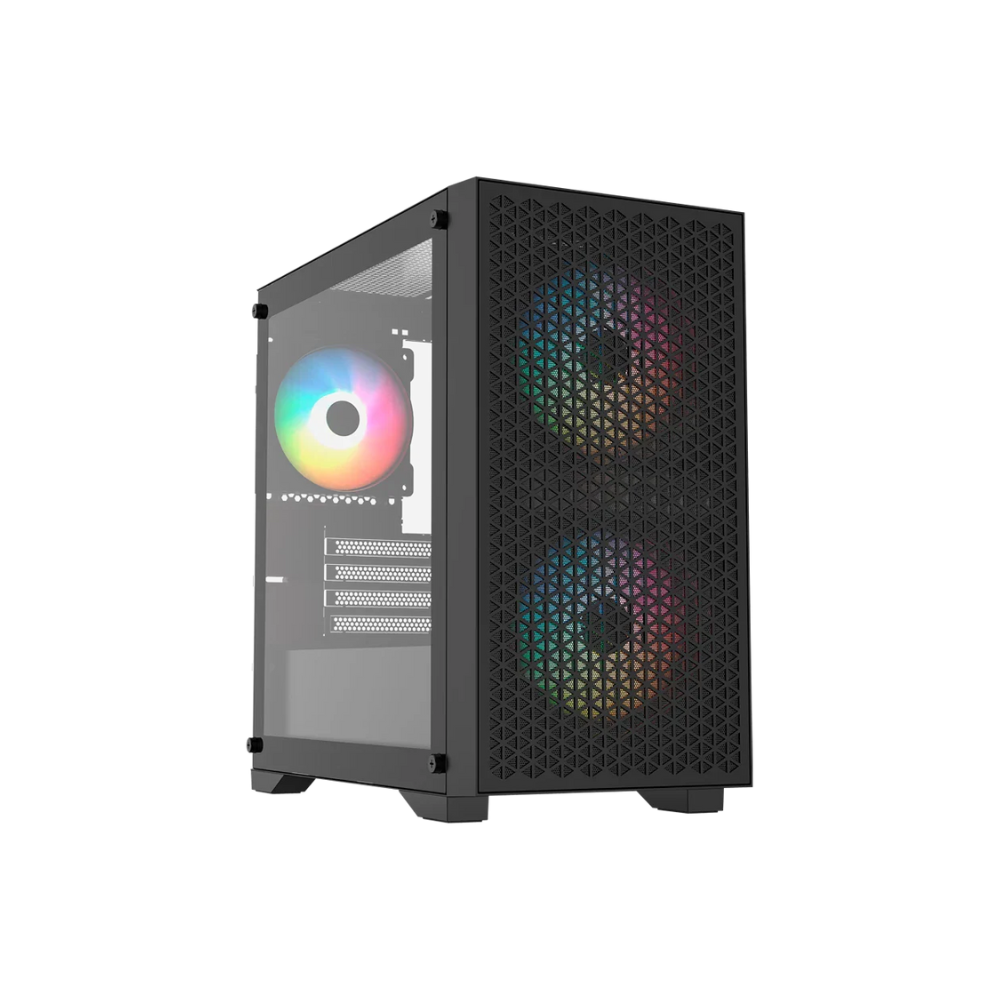 Gabinete Balam Rush Carbono Aircool 4000A Mini torre negro 3xVentiladores ARGB Micro ATX / Mini ITX sin fuente
