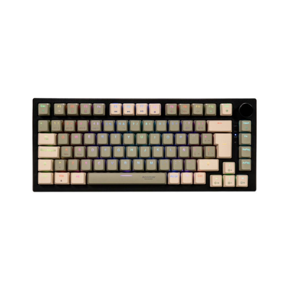 Teclado Naceb mecanico gamer inalambrico con iluinacion TKL SILVER FANG color Negro con teclas color cafe y beige