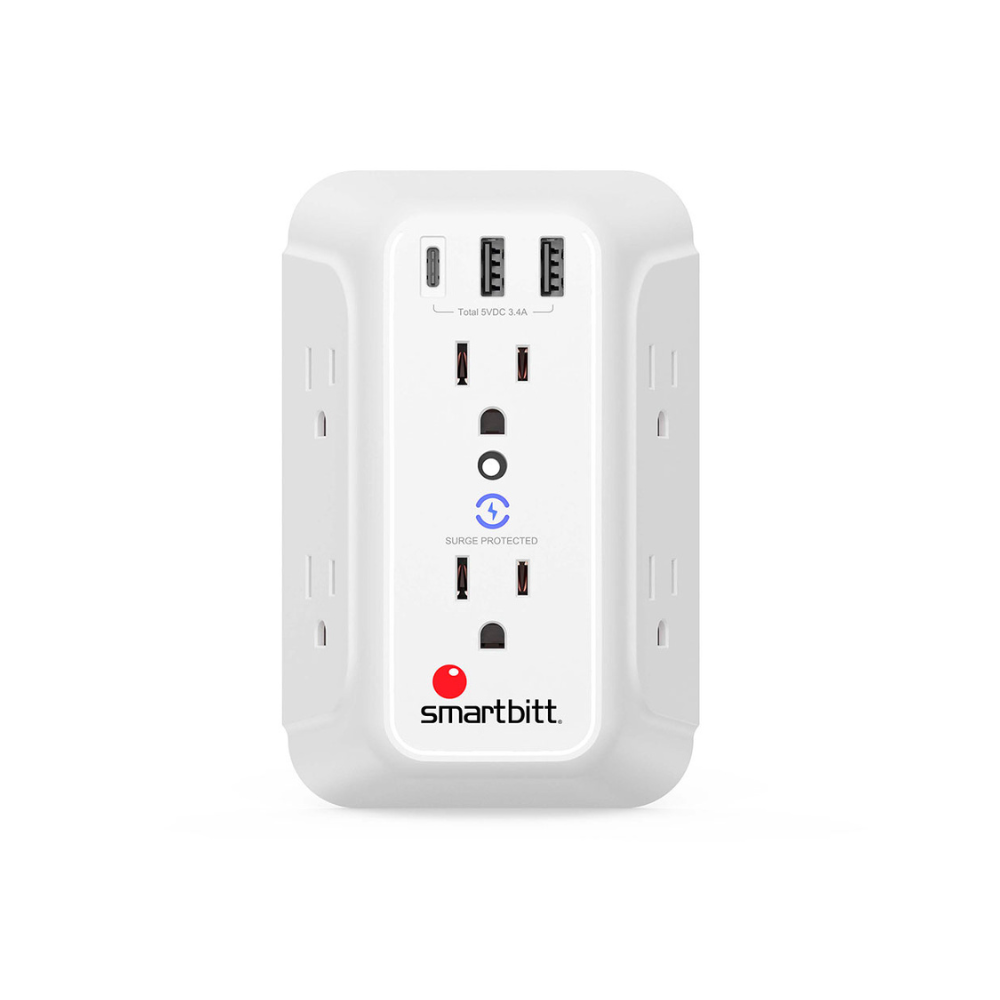 Supresor De Picos Smarbitt SBSS-BW6-3U, 1480J, 6 Contactos, Toma USB-A/USB-C