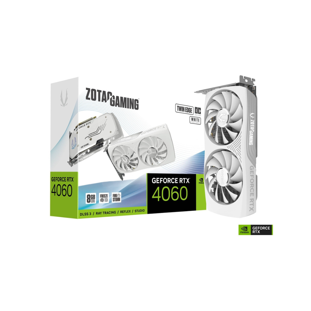 Tarjeta de Video Zotac 8GB RTX 4060 Twin Edge White 2X Fan GDDR6 DLSS 3 OC HDMI/DP