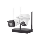 Kit IP Inalámbrico 4MP NVS 4CH 1 Cámara Bala Exterior + 1 Turret Interior Audio Bidireccional Soporta MicroSD 512GB