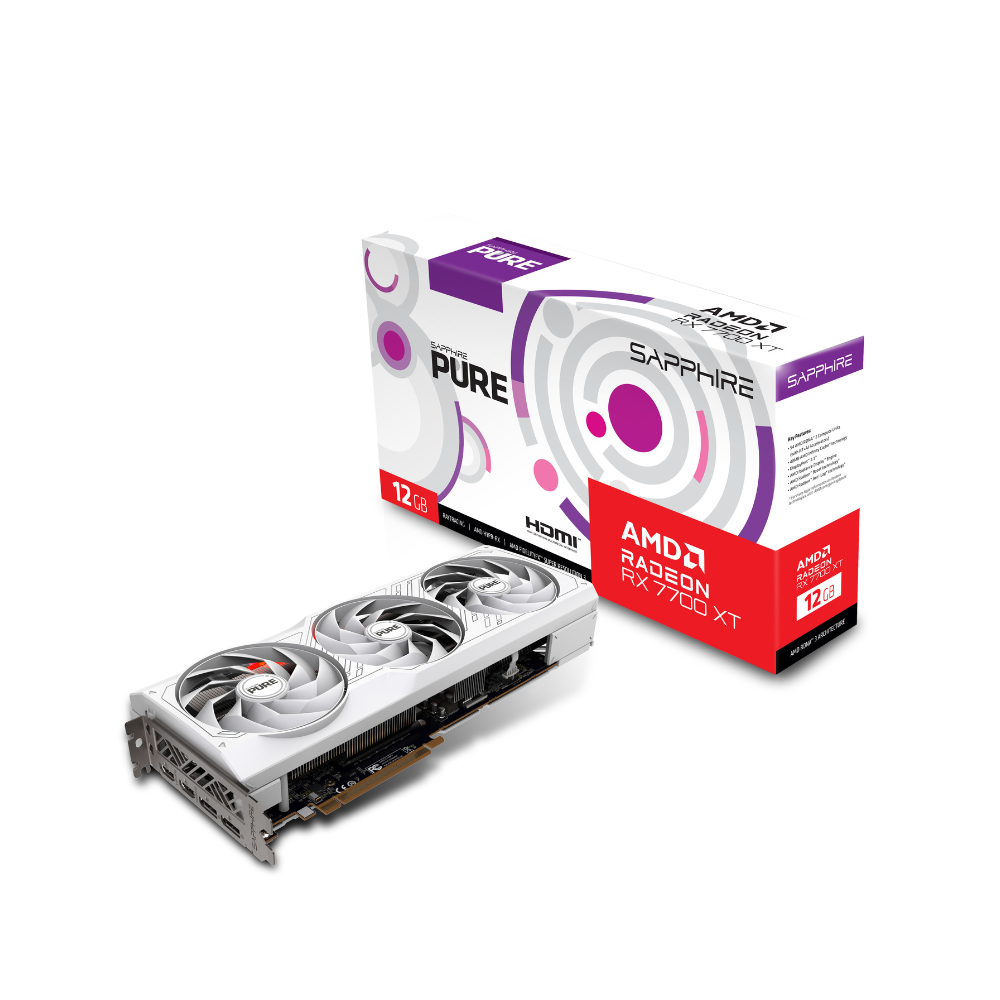 Tarjeta de Video Sapphire 12GB AMD Radeon RX 7700 Pure XT 3X Fan GDDR6 FSR Blanca HDMI/DP