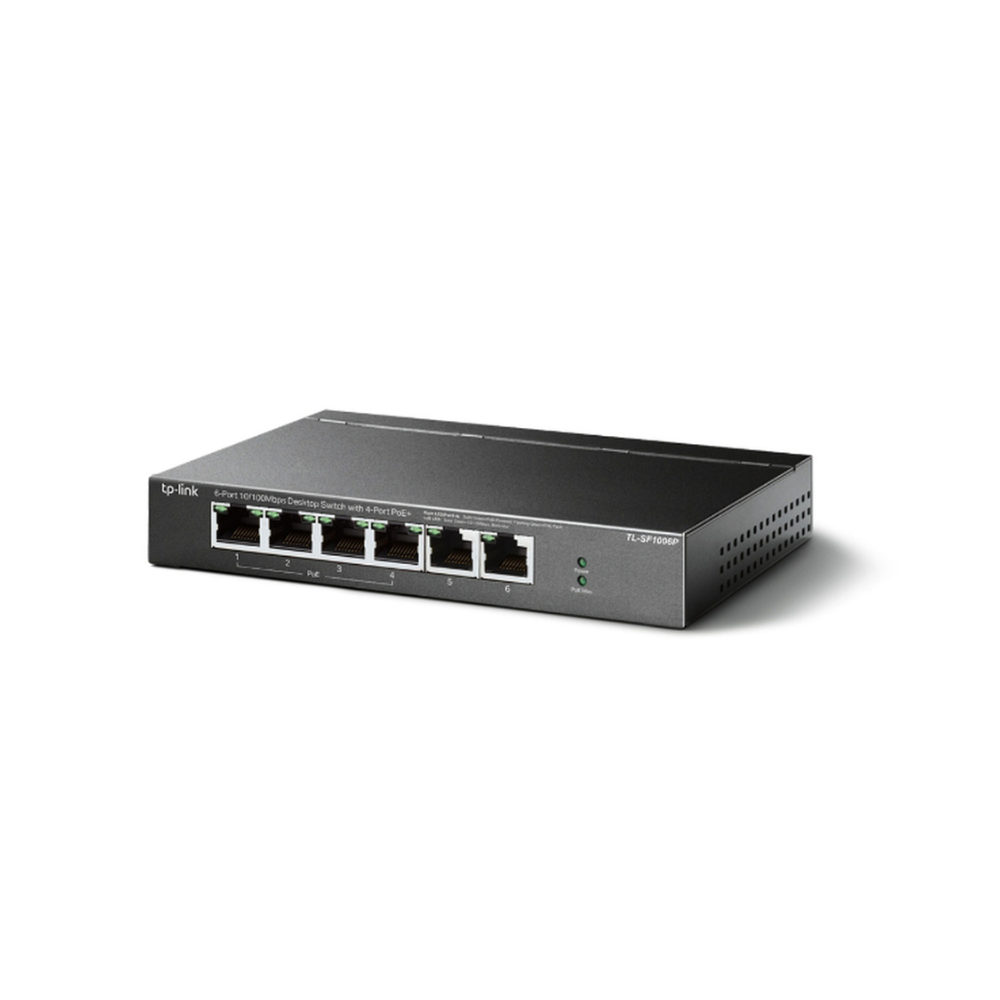 Switch PoE No Administrable 6 Puertos 10/100Mbps, 4 PoE af/at, Extensor PoE hasta 250m, 67W, Calidad Video Prioritaria