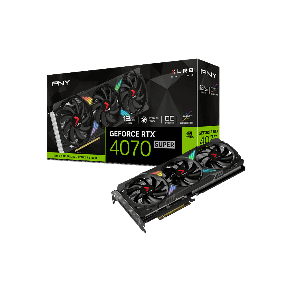 Tarjeta de Video PNY 12GB GeForce RTX 4070 Super XLR8 Verto Epic-X 3X Fan GDDR6X DLSS 3 OC HDMI/DP