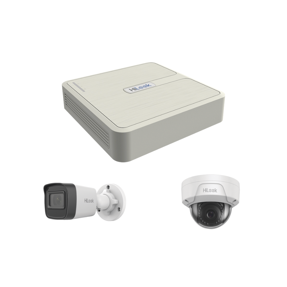Kit IP 1080p NVR 4CH PoE - 2 Cámaras Bala + 2 Cámaras Domo para Exterior
