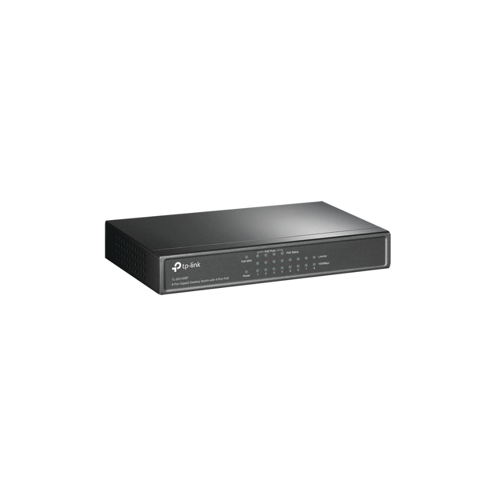 Switch Gigabit PoE+ No Administrable 8 Puertos 10/100/1000Mbps, 4 PoE, para Escritorio