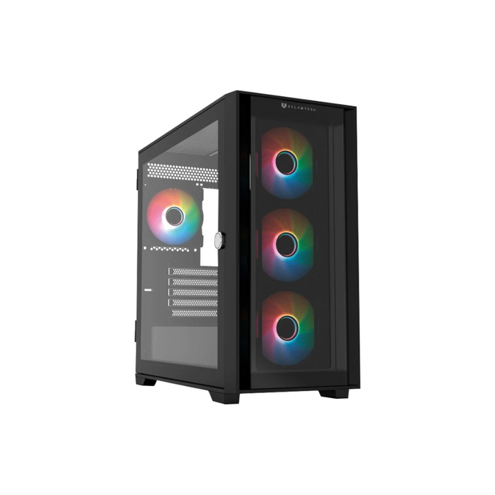 Gabinete Balam Rush Twin Mate 6000B Media torre negro cristal 4xVentiladores ARGB Mini ATX / Mico ATX sin fuente panel frontal intercambiable cristal/malla