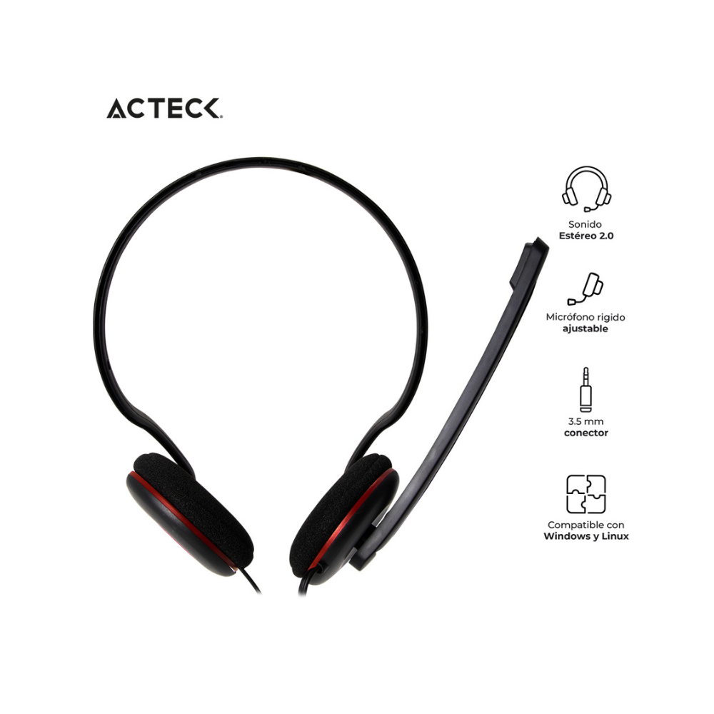 Audífonos con Micrófono Acteck Ajustable A10 Negro AC-929110