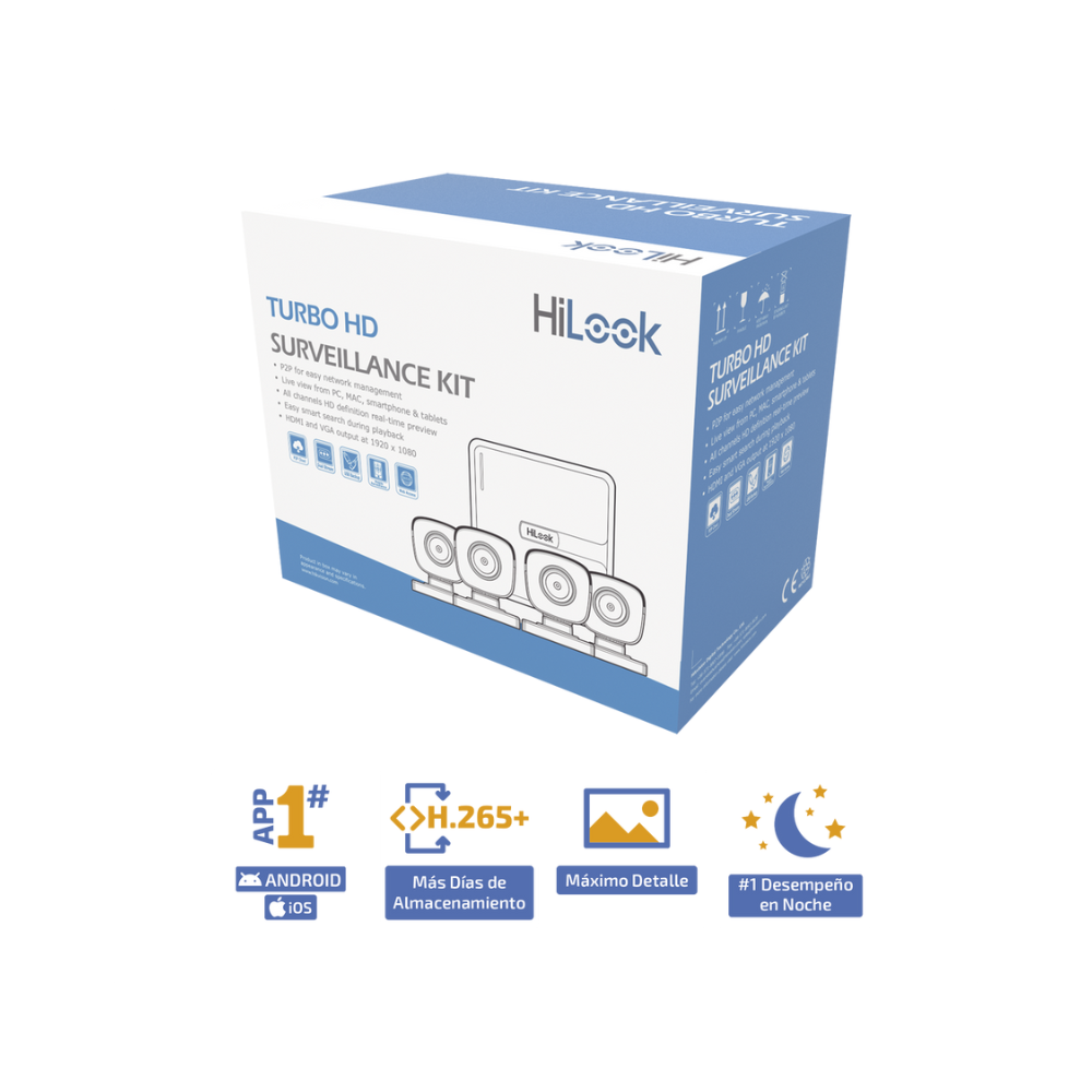 Kit TurboHD 720P: DVR 4 Canales, 4 Camaras Bala, 4 Cables de 18m, Fuente de Poder Profesional