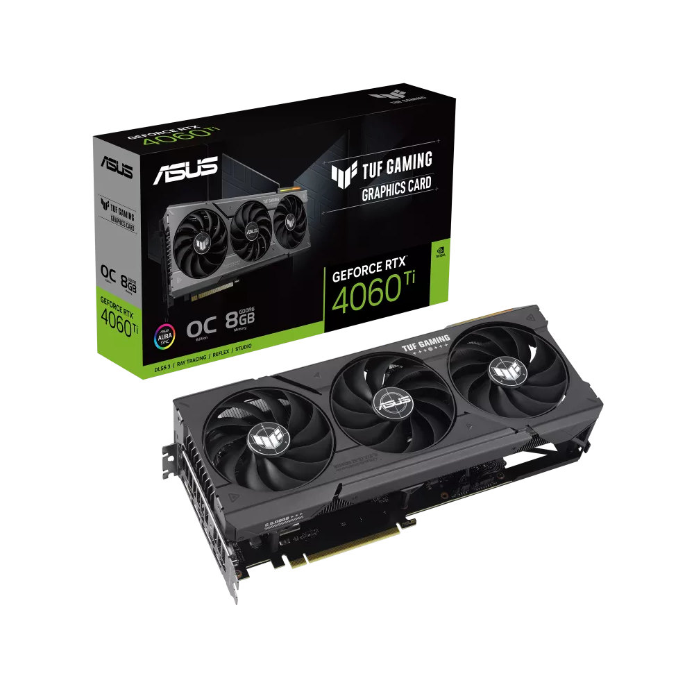 Tarjeta de Video ASUS 8GB GeForce RTX 4060 Ti TUF Gaming 3X Fan GDDR6 DLSS 3 OC HDMI/DP
