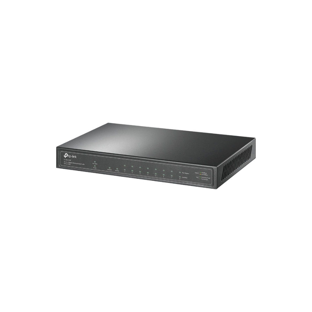 Switch de Escritorio PoE+ No Administrable 8 Puertos 10/100/1000Mbps + 1 Uplink 10/100/1000Mbps + 1 SFP, 63W