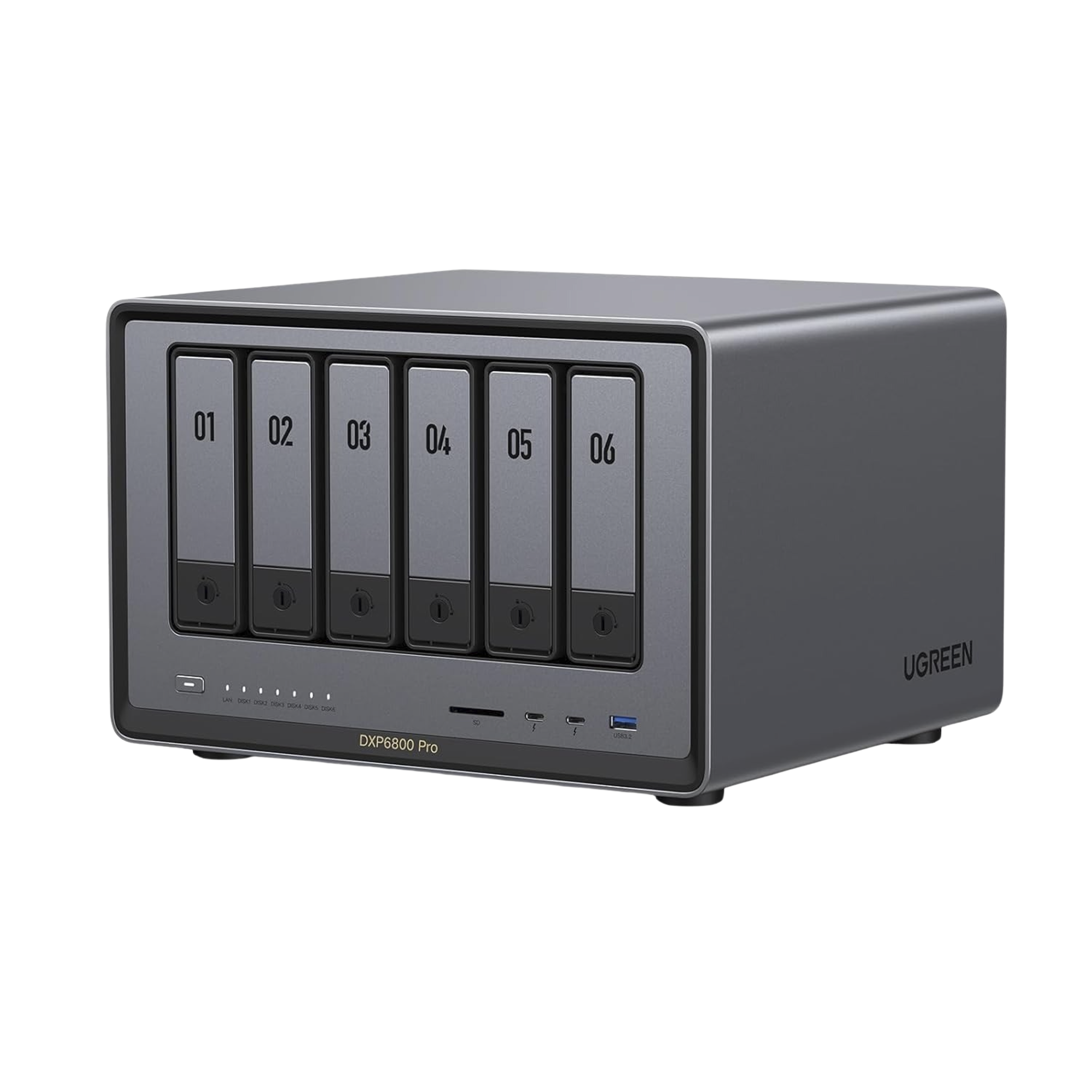 NASync DXP6800 Pro UGOS Pro Intel i5 1235U 10 Núcleos 6 Bahías 144TB 2 M.2 16TB 8GB DDR5 Exp 64GB 2 Thunderbolt 4 2 10GbE USB 3.2 Gen2 HDMI 2.1 8K SD 4.0